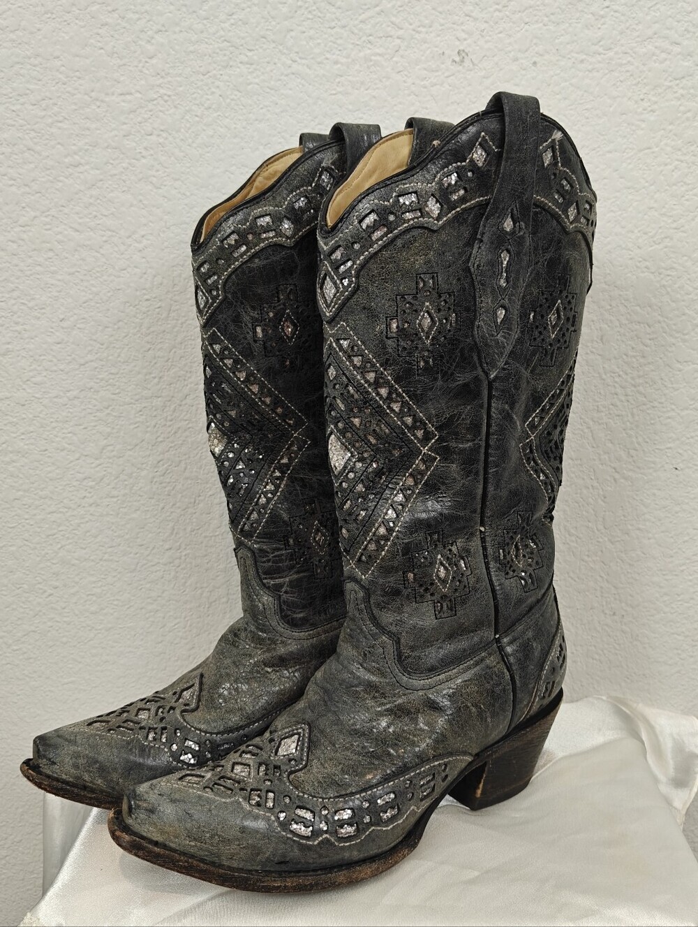 Corral Glitter Inlay Leather Western Cowboy Boots Women's 7.5M Snip Toe Goodyear